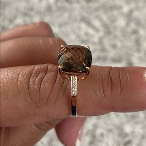 Smokey Quartz Diamond statement ring in (14k)